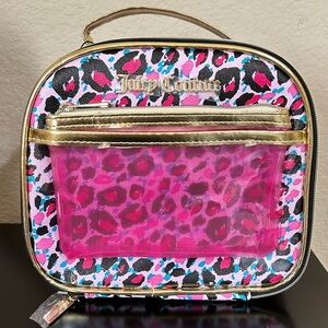 Juicy Couture Leopard Pattern Rounded Cosmetic Case Organizer with Bottle NWT